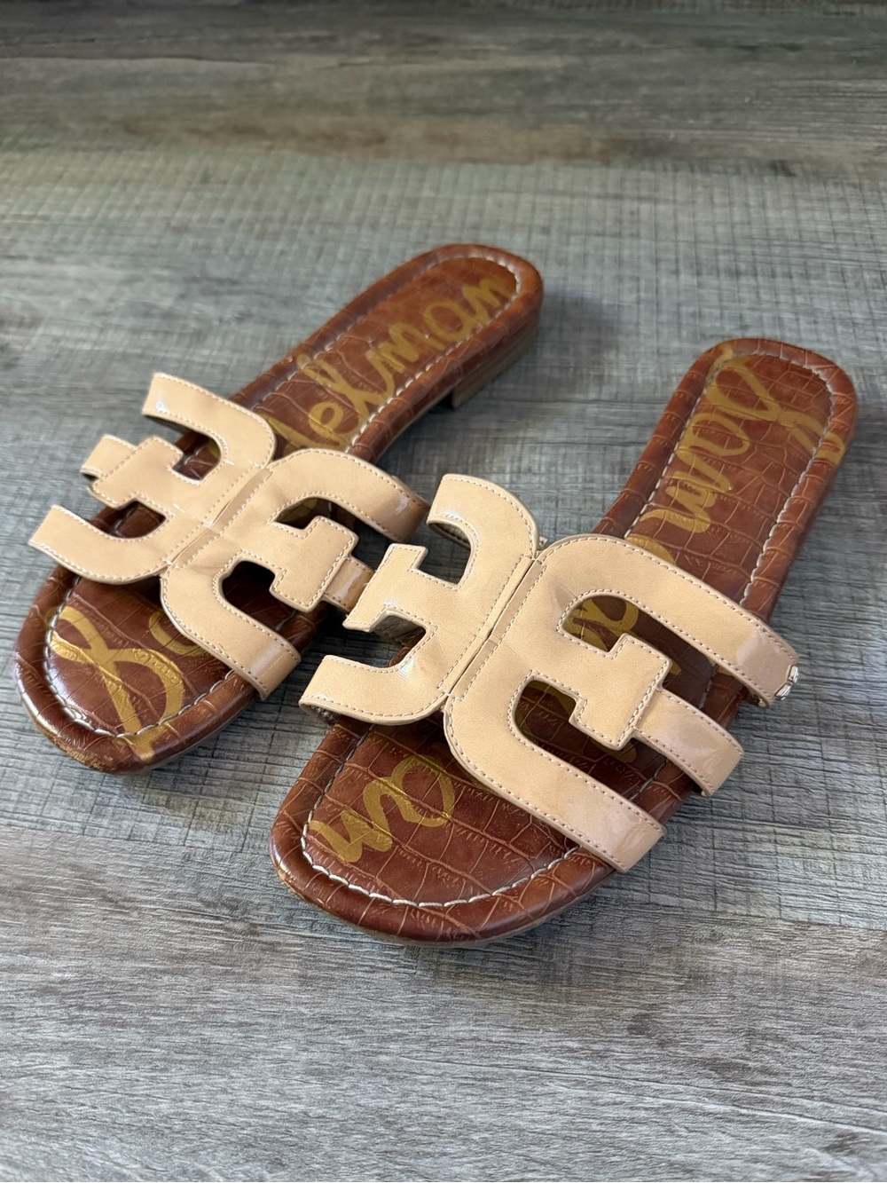 Sam Edelman Bay Slide Sandal 9.5 Almond Tan Brown Taupe Leather